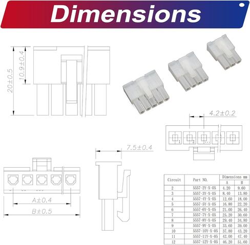 مجموعة متنوعة من الموصلات Mini-Fit Jr 4.2 مم، متوافقة مع موصل أنثى Molex Mini Fit Jr 4.2 مم صف واحد 2P 3P 4P 5P 6P مع كابلات مجعدة مسبقًا 20AWG (KS-4.2-Single) in Kuwait