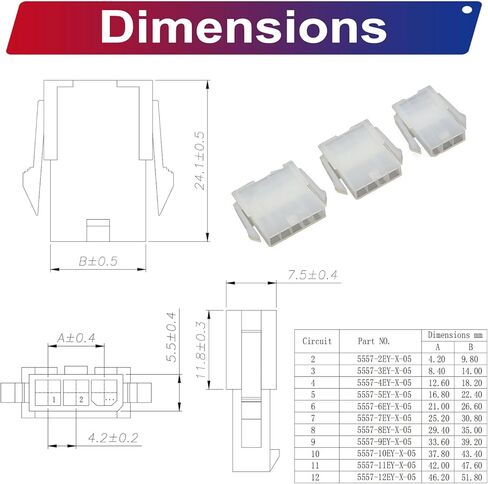 مجموعة متنوعة من الموصلات Mini-Fit Jr 4.2 مم، متوافقة مع موصل أنثى Molex Mini Fit Jr 4.2 مم صف واحد 2P 3P 4P 5P 6P مع كابلات مجعدة مسبقًا 20AWG (KS-4.2-Single) in Kuwait