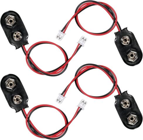 4 Pcs 9V Battery Clip Connector Battery Snap to PH 2.0 Connector Cable I-Type 9 Volt Clip Wire Flexible Buckle Plastic Housing (15cm) in Saudi Arabia
