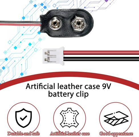 4 Pcs 9V Battery Clip Connector Battery Snap to PH 2.0 Connector Cable I-Type 9 Volt Clip Wire Flexible Buckle Plastic Housing (15cm) in Saudi Arabia