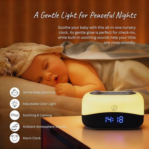 White Noise Machine with 29 Sounds + 16 Colors – Digital Alarm Clock & Amber Night Light for Blue Light Blocking, Gentle Wake Alarm, Sleep Timer & Memory Function for Adults & Kids in Saudi Arabia