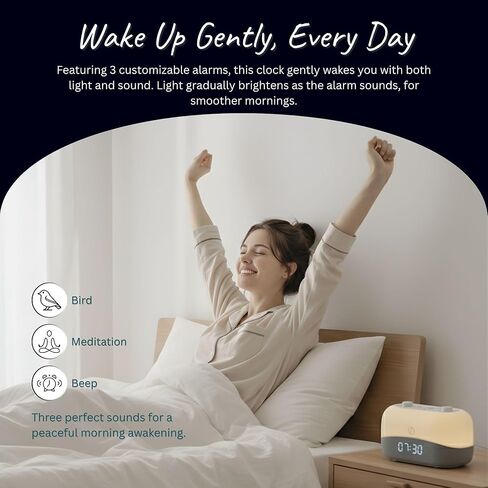 White Noise Machine with 29 Sounds + 16 Colors – Digital Alarm Clock & Amber Night Light for Blue Light Blocking, Gentle Wake Alarm, Sleep Timer & Memory Function for Adults & Kids in Saudi Arabia