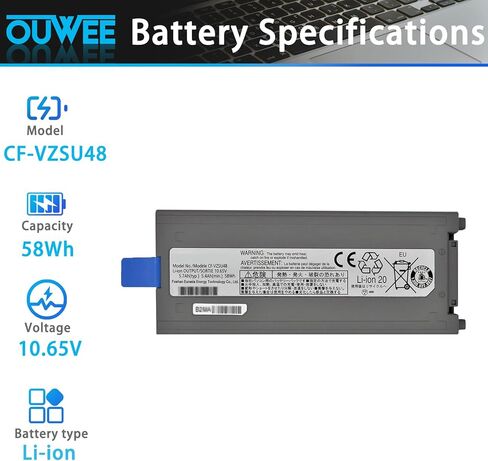 CF-VZSU48 Laptop Battery Compatible with Panasonic Toughbook CF-19 CF19 MK1 MK2 MK3 MK4 MK5 MK6 MK7 MK8 Series CF-VZSU48U CF-VZSU28 CF-VZSU48R CF-VZSU50 CF-VZSU58U 10.65V 5700mAh 58Wh in Saudi Arabia