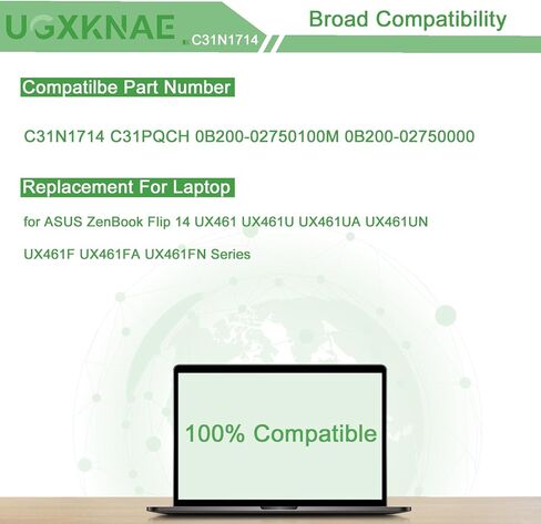 C31N1714 Laptop Battery Replacement for ASUS ZenBook Flip 14 UX461 UX461U UX461UA UX461UN UX461F UX461FA UX461FN UX461UA-E1102T UX461UA-E1012R 1A E1012R E1072T Series C31PQCH 0B200-02750100M in Saudi Arabia
