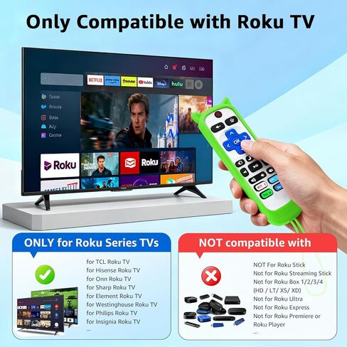 (عبوة من 2) جهاز تحكم عن بعد بديل باللون الأبيض من ONEBOM لتلفزيون Roku مع غطاء سيليكون واقٍ ناعم (يتوهج في الظلام)، جهاز تحكم عالمي لتلفزيون TCL/Hisense/Onn/Element/Sharp/Philips Roku الذكي in Kuwait