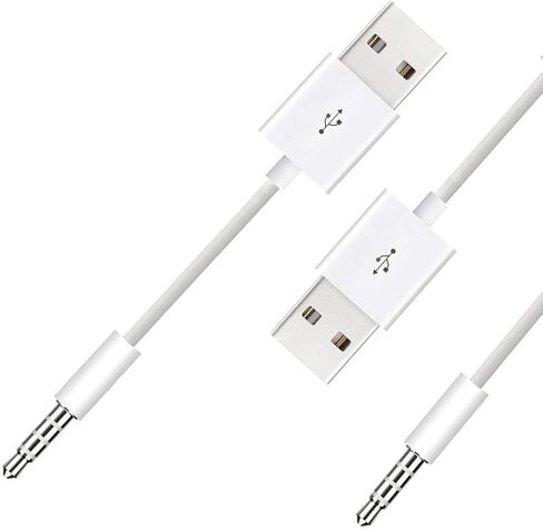 شاحن طاقة USB وكابل بيانات مزامنة، قطعتان متوافقان مع كابل شاحن iPod Shuffle متوافق مع iPod Shuffle الجيل الثالث والرابع والخامس - أبيض in Saudi Arabia