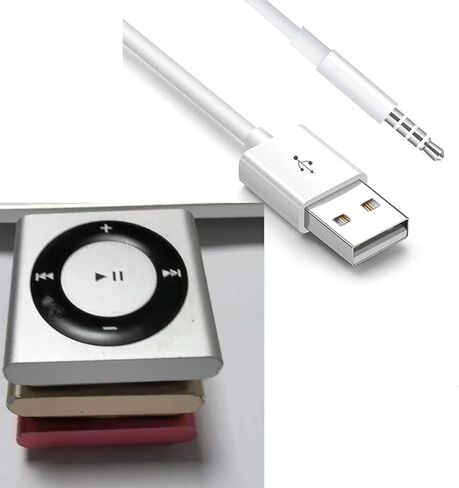 شاحن طاقة USB وكابل بيانات مزامنة، قطعتان متوافقان مع كابل شاحن iPod Shuffle متوافق مع iPod Shuffle الجيل الثالث والرابع والخامس - أبيض in Saudi Arabia
