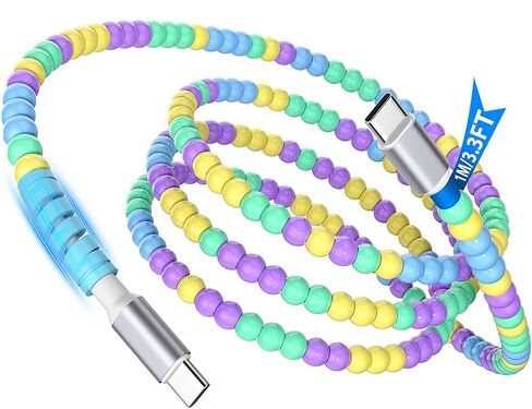 كابل USB C مطرز بطول 6.6 أقدام، كابل شحن سريع لهاتف iPhone 17 16 15,60 وات 45 وات 30 وات 27 وات 25 وات USB-C إلى النوع C PD شحن لهاتف Samsung S25 S24 A17، سلك شاحن خرز الحلوى لجهاز iPad A16 لمدرسة Kawaii Girl Women in Kuwait
