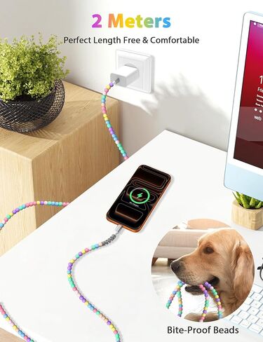 كابل USB C مطرز بطول 6.6 أقدام، كابل شحن سريع لهاتف iPhone 17 16 15,60 وات 45 وات 30 وات 27 وات 25 وات USB-C إلى النوع C PD شحن لهاتف Samsung S25 S24 A17، سلك شاحن خرز الحلوى لجهاز iPad A16 لمدرسة Kawaii Girl Women in Kuwait