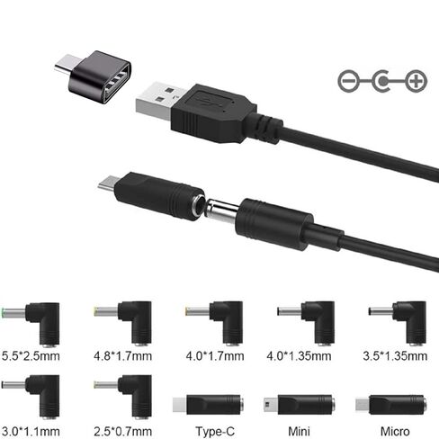 USB to DC 5V Power Cord, 3.3 Feet Universal DC 5.5x2.1mm Plug Jack Charging Cable with 10 Connector Tips and USB C OTG Adapter, USB A and USB C to DC5V Power Cable. in Saudi Arabia