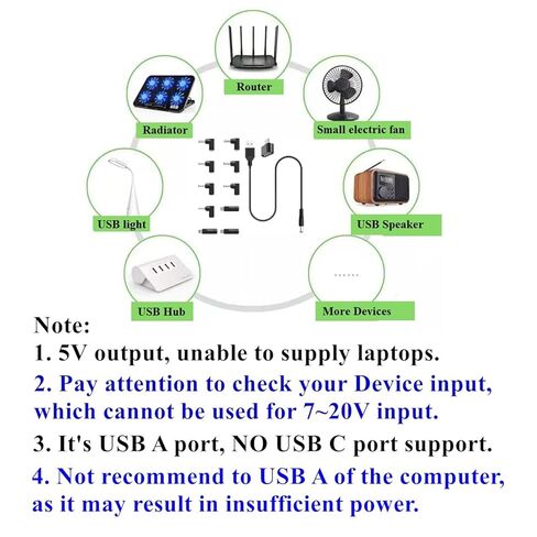 USB to DC 5V Power Cord, 3.3 Feet Universal DC 5.5x2.1mm Plug Jack Charging Cable with 10 Connector Tips and USB C OTG Adapter, USB A and USB C to DC5V Power Cable. in Saudi Arabia