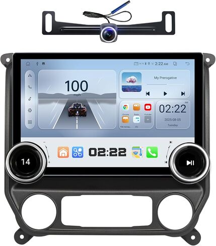 راديو بديل لسيارة Chevy Silverado GMC Sierra - سيارة ستيريو لاسلكية Carplay Android Auto 2014-2018 QLED تعمل باللمس راديو ترقية نظام تحديد المواقع العالمي (GPS) مقابض وحدة الرأس (مقبض مزدوج 4+64G) in Kuwait