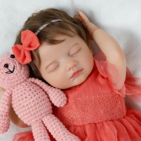 SCOM Lifelike Reborn Baby Doll with Feeding Set - 20 Inch Realistic Newborn Sleeping Girl, Handmade Soft Cloth Body & Vinyl, for Kids 3+ Years,Toddler Educational Companionship Toy in Saudi Arabia