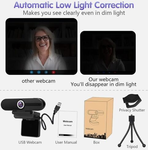 4K Webcam for MSI Modern MD342CQPW Monitor,with Microphone & Tripod& Privacy Cover & Plug&Play,Works Zoom/Teams/Skype/Google Meet in Saudi Arabia