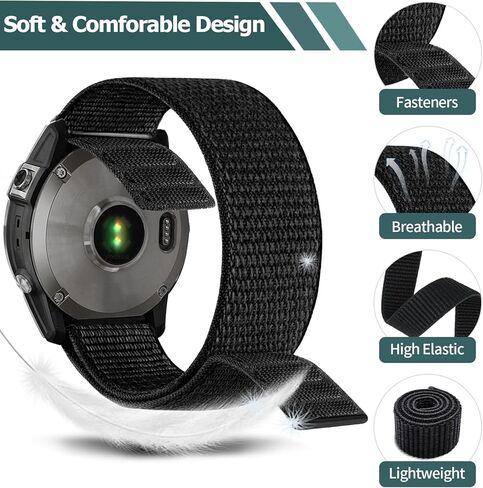Hook and Loop Quick Dry 26mm Nylon Ultralight Sport Watch Band for Garmin Fenix 8 51mm/Fenix 7X/6X/5X/3/5X Plus/6X Pro Band,UltraFit Strap for Enduro 3/2/1/Quatix 7/Descent Mk2i/Tactix 7Pro,epix Pro in Kuwait