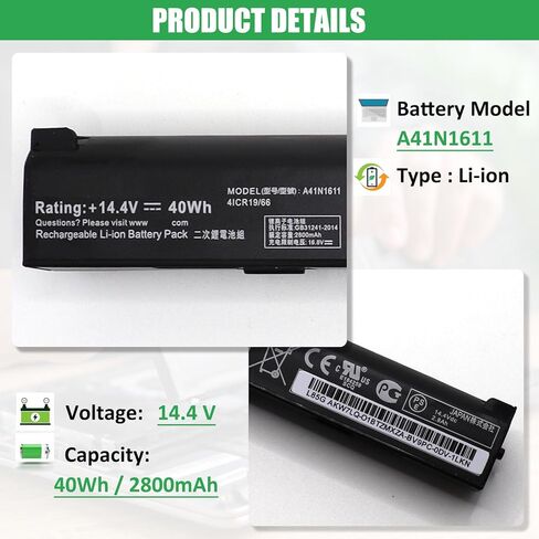 استبدال بطارية الكمبيوتر المحمول A41N1611 لجهاز ROG Strix GL553 GL553VW GL553VD GL553VE FX53VD GL753V GL752VW FX53VD Series Notebook A41LK5H A41LP4Q 14.4V 40Wh in Saudi Arabia