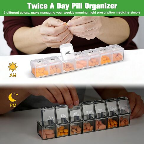 Weekly Organizer 2Pack Large Travel 7 Day Medicine Organizer for Daily Pills Fish Oil or Supplements Clear Personal Easy to Clean Durable Box (Blue+Green) in Saudi Arabia