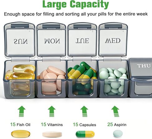 Weekly Organizer 2Pack Large Travel 7 Day Medicine Organizer for Daily Pills Fish Oil or Supplements Clear Personal Easy to Clean Durable Box (Blue+Green) in Saudi Arabia