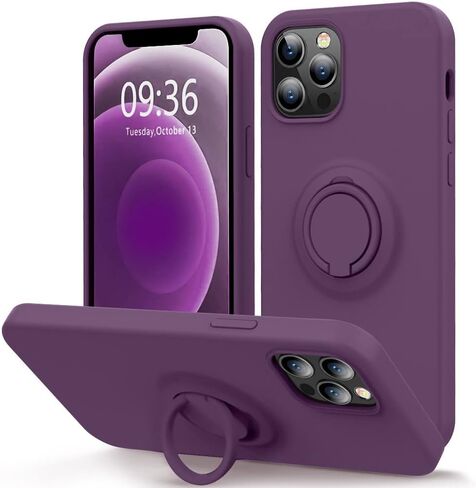 MOCCA Compatible with iPhone 12/ iPhone 12 Pro Case 6.1inch with Ring Kickstand |Super Soft Microfiber Lining|Anti-Scratch Full-Body Shockproof Protective Case for iPhone 12/12 Pro - Grape in Saudi Arabia