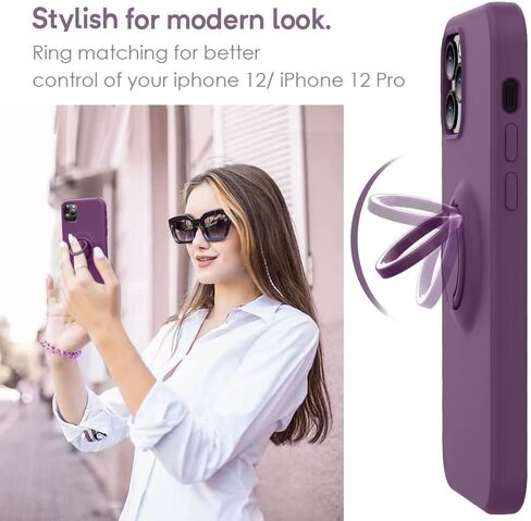 MOCCA Compatible with iPhone 12/ iPhone 12 Pro Case 6.1inch with Ring Kickstand |Super Soft Microfiber Lining|Anti-Scratch Full-Body Shockproof Protective Case for iPhone 12/12 Pro - Grape in Saudi Arabia