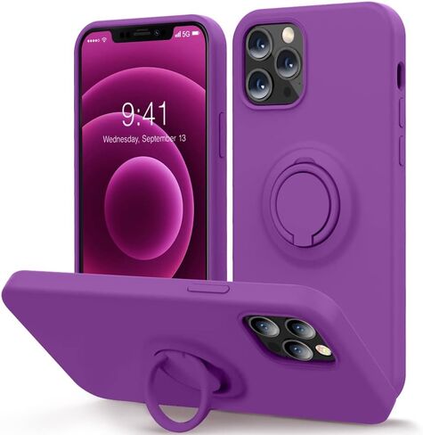 MOCCA Compatible with iPhone 12/ iPhone 12 Pro Case 6.1inch with Ring Kickstand |Super Soft Microfiber Lining|Anti-Scratch Full-Body Shockproof Protective Case for iPhone 12/12 Pro - Grape in Saudi Arabia