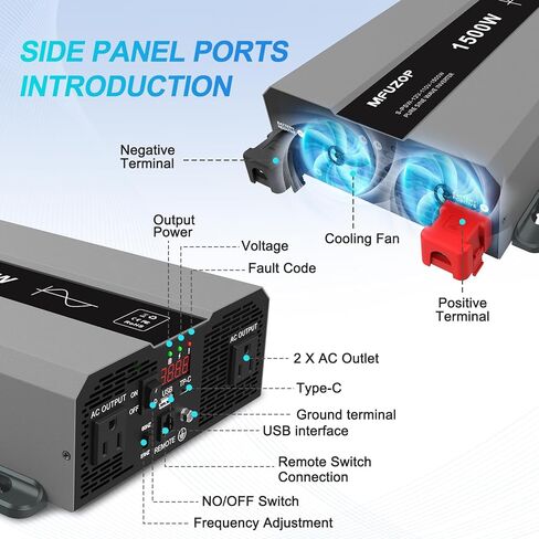 Pure Sine Wave Inverter 1500W Power 12V DC to 110V 120V AC Converter 3000W Peak Power Inverter with Dual AC Outlets USB Port Type-C Remote Control LCD Display for Truck RV Vehicles Solar in Saudi Arabia