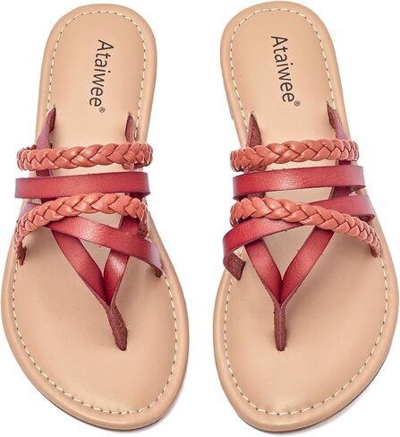 Ataiwee Women's Casual Thong Dressy Strap Flat Slide Sandals, | Comfortable Insole, Slip On Summer Sandals,Round Toe Multi Strap, lightweight Beach Flat Sandals in Saudi Arabia