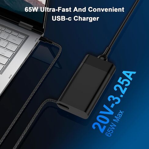 شاحن كمبيوتر محمول USB C بقدرة 65 وات متوافق مع HP Spectre x360، وSpectre، وEnvy، وElitebook x360، وElite x2، وProBook، وChromebook، ومحول تيار متردد لسلك الطاقة من النوع C الجديد للسفر بالكمبيوتر in Kuwait