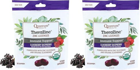 Quantum Health TheraZinc Organic Zinc Lozenges Elderberry Sambucus Raspberry & Honey Immune Support for Adults & Kids 12+ Naturally Flavored Fast Relief with No Aftertaste - 18 Count in Saudi Arabia