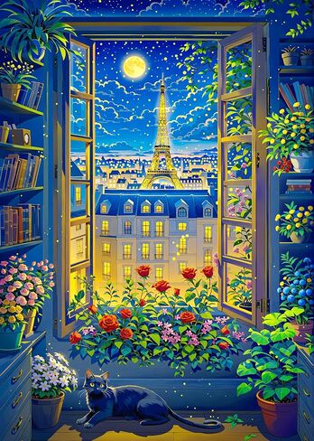 Jigsaw Puzzle 1000 Piece for Adults, Cat in New York, Colorful Challenging Art Puzzle for Woman and Cat Lovers, Poster Included in Saudi Arabia