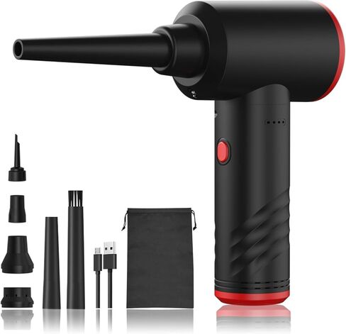 Portable Air Duster Rechargeable Dust Blower with LED Light Handheld Air Blower for PC, High Speed Electric Duster for Computer, 6 Nozzles 3 Speeds 6000mAh Battery (AD38 Black Standard Version) in Kuwait