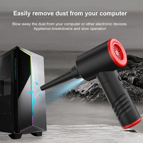 Portable Air Duster Rechargeable Dust Blower with LED Light Handheld Air Blower for PC, High Speed Electric Duster for Computer, 6 Nozzles 3 Speeds 6000mAh Battery (AD38 Black Standard Version) in Kuwait