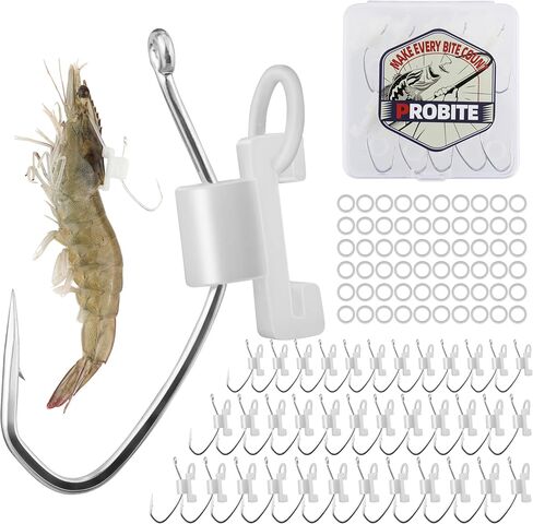 Luminous Live Shrimp Hooks – Glow-in-The-Dark Offset Barbed Hooks with Silicone Bands, High-Carbon Steel Saltwater Shrimp Fishing Hooks, for Inshore & Night Fishing in Saudi Arabia