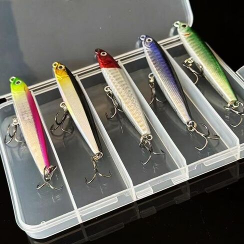 0.49oz/0.35oz Topwater Fishing Lures, 5 Pcs Fishing Lure Saltwater with Storage Box Jerkbait Crankbait Lures for Halibut & Striper Fishing Swimbait for Freshwater and Saltwater Bass Fishing in Saudi Arabia