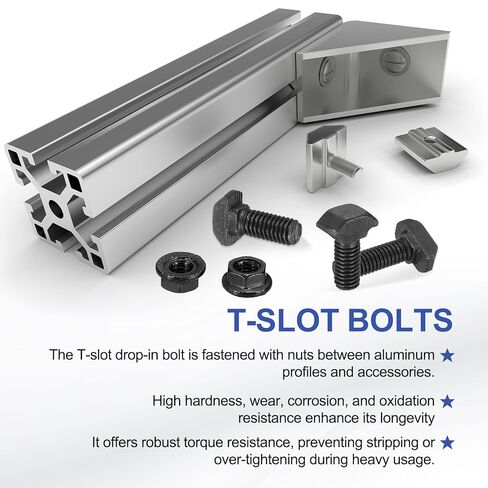 PATIKIL M8x25mm T-Slot Bolts, 10 Sets Drop-in Bolt Hammer Head with Hexagon Flange Nuts T-Bolt Stud Sliding Screw for 40 Series Aluminum Extrusion Profile, Silver in Saudi Arabia