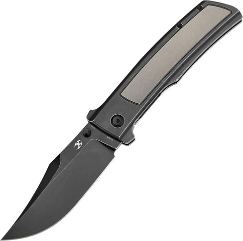 KANSEPT Bison Pocket Folding Knife, 4.25'' Blackwash CPM S35VN Steel Sharp Blade, Grey Anodized Titanium with Frag Pattern Handle, Frame Lock and Thumb Stud for Edc, Camping Hiking Knives K1108A3 in Saudi Arabia