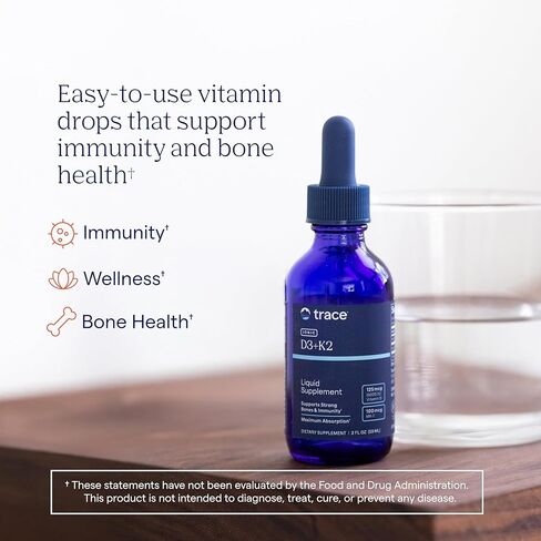 Trace Minerals | Liquid Ionic Vitamin D3 + K2 | 125 mcg (5,000 IU) D3, 100 mcg K2 | Concentrated Dietary Supplement | Supports Bones, Teeth and Immune System | 2 fl oz. 296 Servings in Saudi Arabia