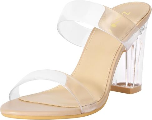 ZriEy Clear Heels for Women Transparent Two Strap Block Chunky Heel Sandals | 3 Inch,Comfy,True to size,Cushioned insole,Anti-slip Rubber Sole,Sturdy,Stylish,Cute,Lightweight,Casual/FormalOccasion in Saudi Arabia