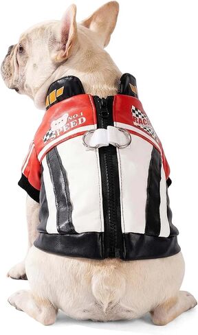 Fladorepet Cool Dog Racer Assume ، ملابس أزياء سائق سيارة سباق الحيوانات الأليفة ، سترة جلدية للكلاب الشتوية مع خاتم المقود ، ملابس معطف الصوف الدافئة للكلاب الصغيرة المتوسطة (الأسود ، L) in Kuwait