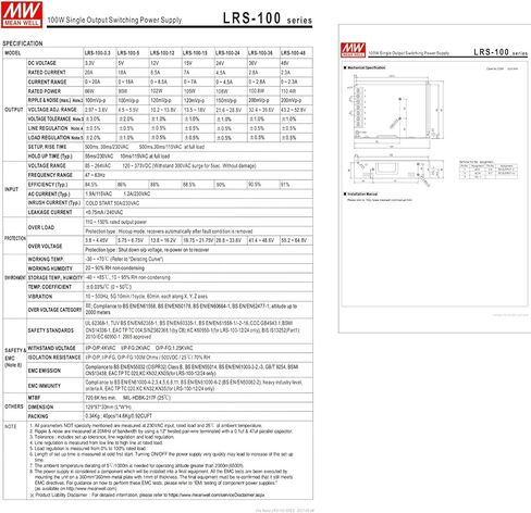 LRS-100-3.3 مصدر طاقة أحادي الإخراج 100 وات 3.3 فولت 30 أمبير 85-264 فولت تيار متردد/120-373 فولت تيار مستمر، معتمد من UL/TUV، موثوق، آمن، فعال، مدمج، للأجهزة الصناعية والمنزلية in Kuwait