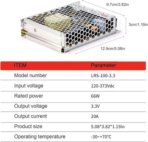 LRS-100-3.3 مصدر طاقة أحادي الإخراج 100 وات 3.3 فولت 30 أمبير 85-264 فولت تيار متردد/120-373 فولت تيار مستمر، معتمد من UL/TUV، موثوق، آمن، فعال، مدمج، للأجهزة الصناعية والمنزلية in Kuwait