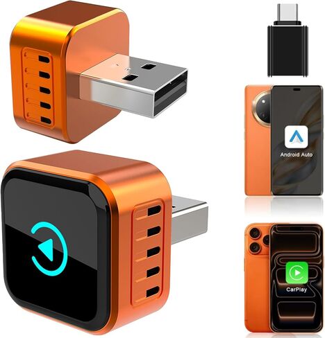 محول CarPlay اللاسلكي 2026 تمت ترقيته لنظام iOS وAndroid Auto، حجم صغير سلكي إلى CarPlay اللاسلكي، التوصيل والتشغيل، محول تشغيل السيارة مدمج مع USB/Type-C in Kuwait