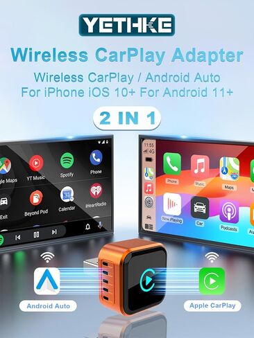 محول CarPlay اللاسلكي 2026 تمت ترقيته لنظام iOS وAndroid Auto، حجم صغير سلكي إلى CarPlay اللاسلكي، التوصيل والتشغيل، محول تشغيل السيارة مدمج مع USB/Type-C in Kuwait