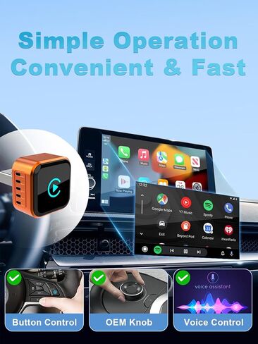 محول CarPlay اللاسلكي 2026 تمت ترقيته لنظام iOS وAndroid Auto، حجم صغير سلكي إلى CarPlay اللاسلكي، التوصيل والتشغيل، محول تشغيل السيارة مدمج مع USB/Type-C in Kuwait