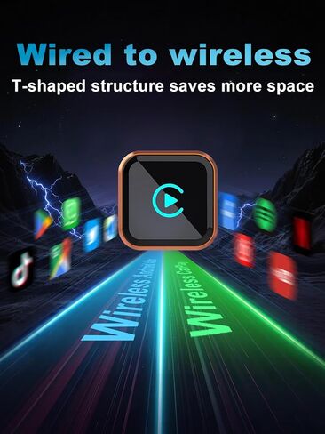 محول CarPlay اللاسلكي 2026 تمت ترقيته لنظام iOS وAndroid Auto، حجم صغير سلكي إلى CarPlay اللاسلكي، التوصيل والتشغيل، محول تشغيل السيارة مدمج مع USB/Type-C in Kuwait