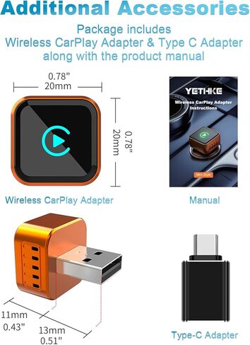 محول CarPlay اللاسلكي 2026 تمت ترقيته لنظام iOS وAndroid Auto، حجم صغير سلكي إلى CarPlay اللاسلكي، التوصيل والتشغيل، محول تشغيل السيارة مدمج مع USB/Type-C in Kuwait