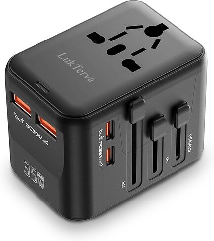 All-in-One 35W Quick Charging Universal Travel Adapter with 4 Ports (2 USB-C + 2 USB-A) - Worldwide Plug Converter for USA, EU, UK, AUS | Compact Power Adapter for International Travel​ in Saudi Arabia