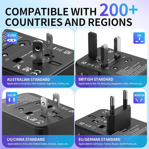All-in-One 35W Quick Charging Universal Travel Adapter with 4 Ports (2 USB-C + 2 USB-A) - Worldwide Plug Converter for USA, EU, UK, AUS | Compact Power Adapter for International Travel​ in Saudi Arabia