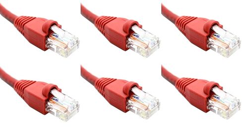 مجموعة كابلات فائقة المواصفات مكونة من 6 قطع - كابل شبكة إيثرنت Cat6 بطول 1 قدم باللون الأحمر، سلك تصحيح الإنترنت RJ45 جيجابت in Saudi Arabia