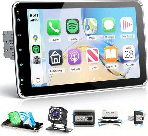 10.1'' Single Din Car Stereo with Wireless Carplay Android Auto, Touchscreen Car Radio with Handsfree Bluetooth 5.2 Mirror Link FM EQ SWC, Type-C, USB, Backup Camera in Kuwait